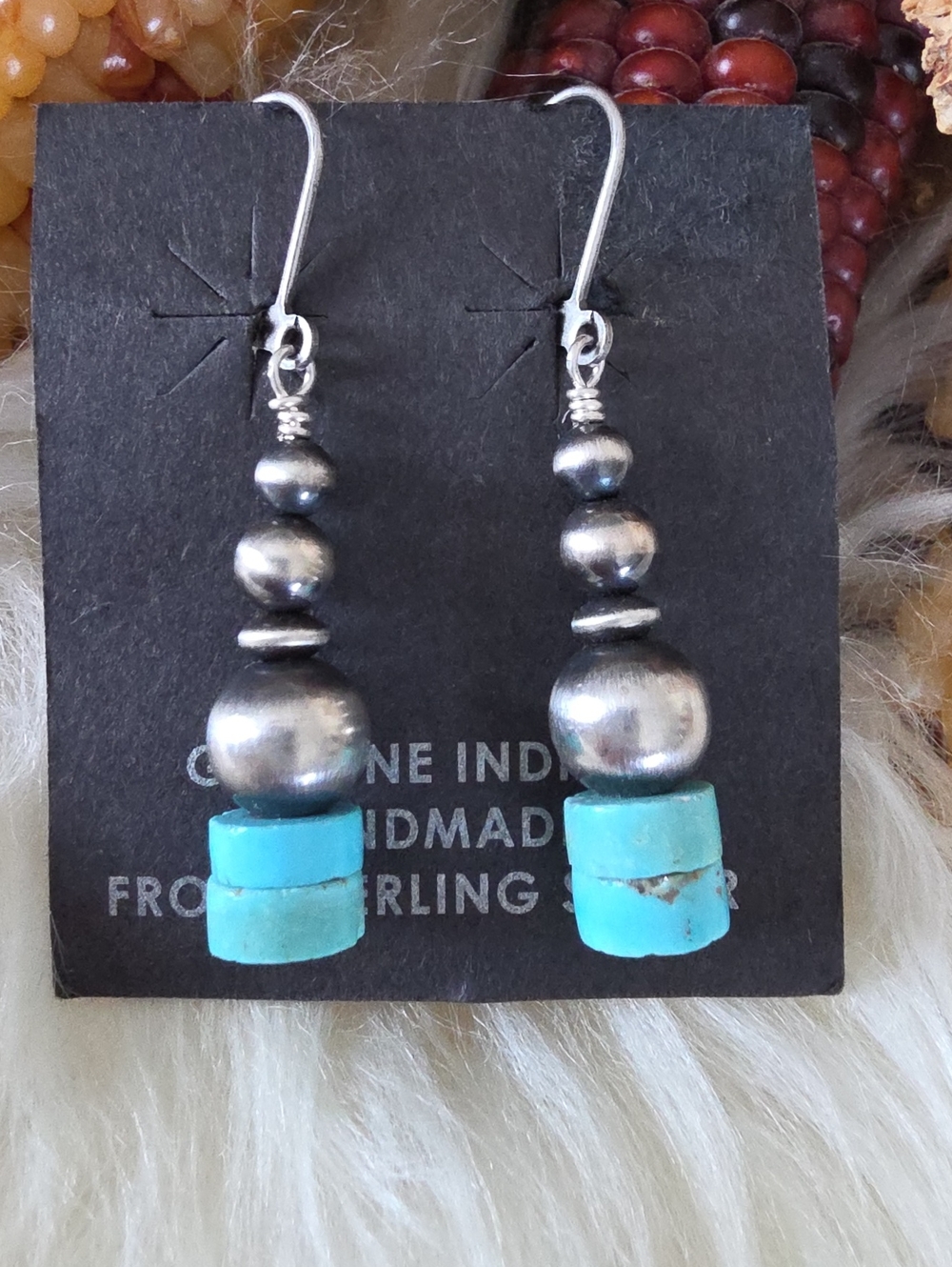 Great Vintage Native American Navajo Graduated Pearl & Turquoise Earrings 🩵🎁🩶